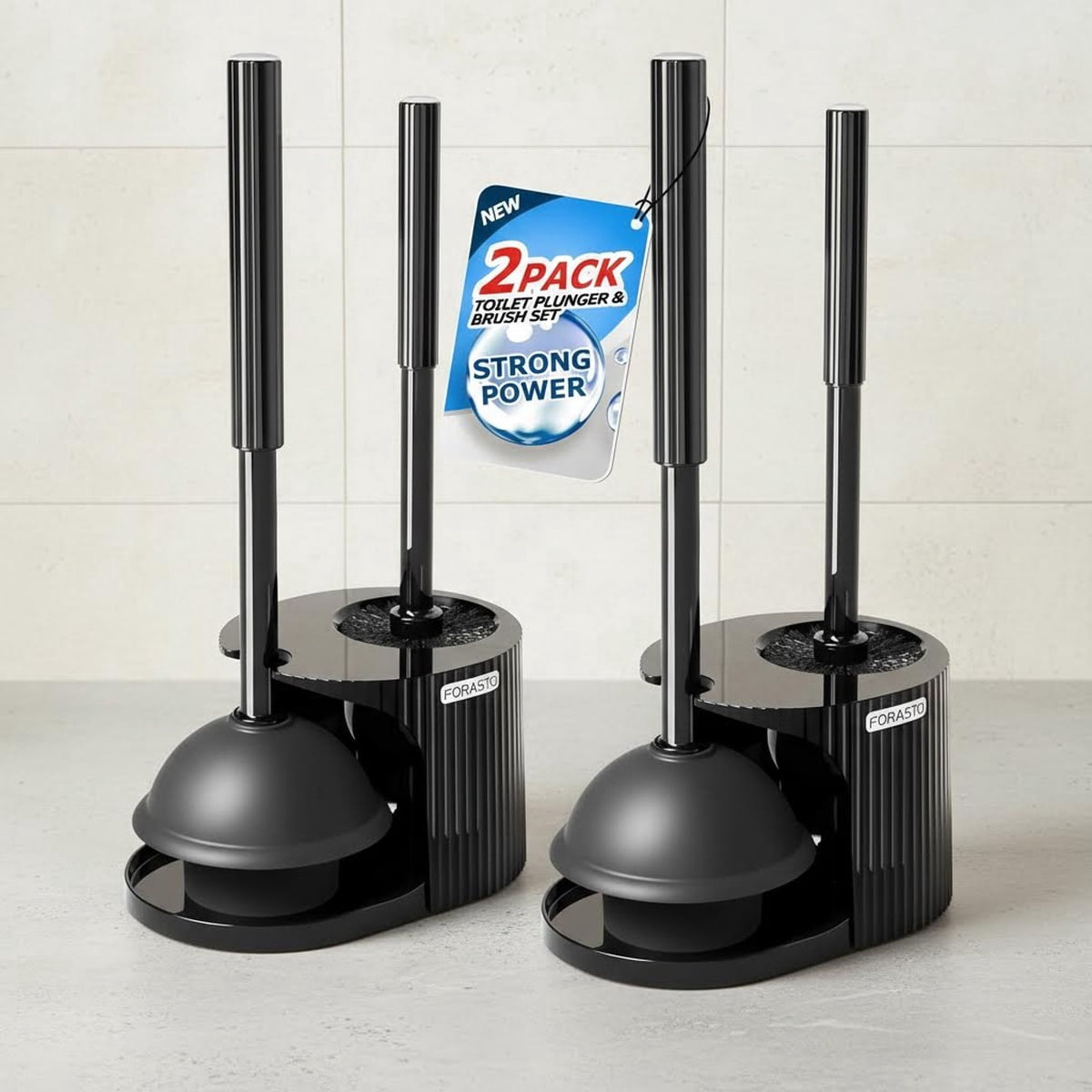 Toilet Brush and Plunger Set, 2 in 1 Combo, Extended Handle, Bathroom Cleaning Tools