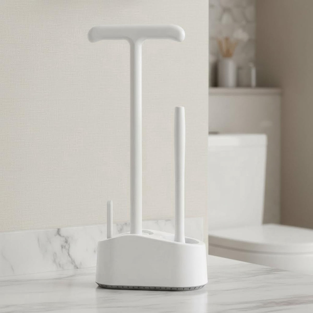 Toilet Brush and Plunger Set, Heavy Duty Bowl Brush and Holder, Bathroom Cleaning Supplies (White)