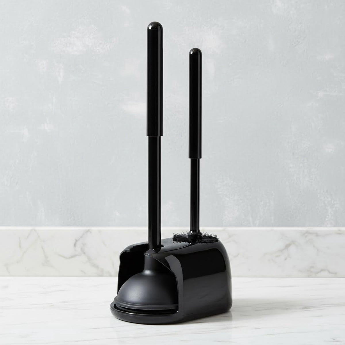 Toilet Brush and Plunger Set, Heavy Duty Bowl Brush and Holder for Deeply Cleaning - Black