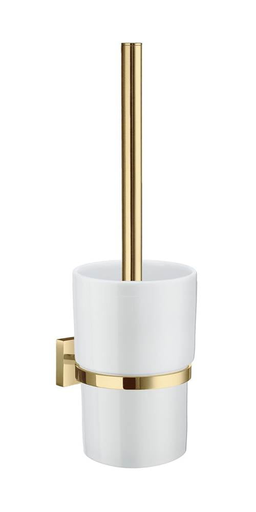 Toilet Brush in White Porcelain and Polished Brass