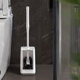 thumbnail image 1 of Toilet Brush with Holder Set – Angled Head, Flexible Bristles, Long Handle Plastic Toilet Bowl Cleaner, Quick-Dry Hygienic Base, White, 19.3 in, 1 of 6