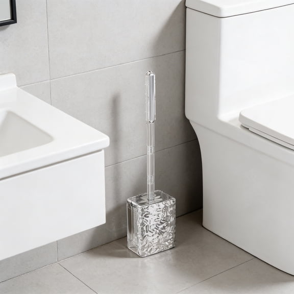 Toilet Brush with Holder for Bathroom Cleaning Long Handle Plastic Bristles, Modern Design, Fast-Draining Base for Toilet, Tub, Sink and Tile