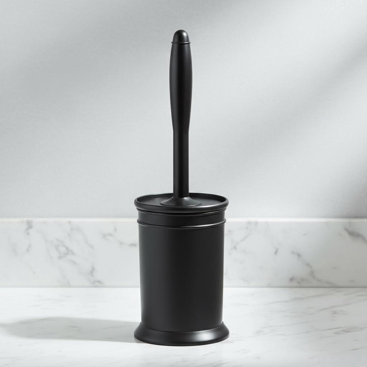 Toilet Brush with Long Handle, Durable Bristles and Covered Holder for Bathroom Cleaning (Black)