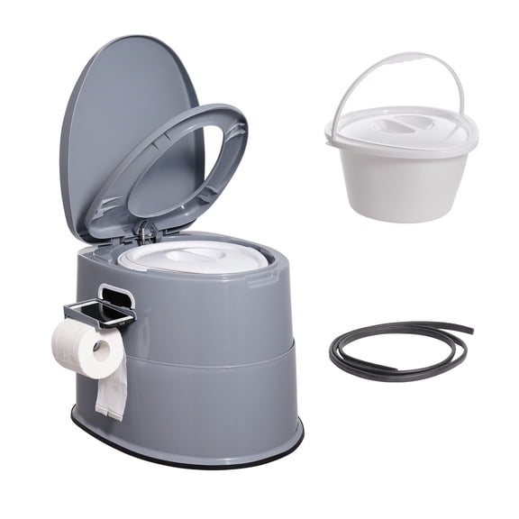 Portable Camping Toilet with 1.3 Gallon Detachable Inner Bucket, Dual Lid Commode, Removable Paper Holder and Phone Shelf, Travel Porta Potty for Adults Kids RV Camping Road Trips Boats