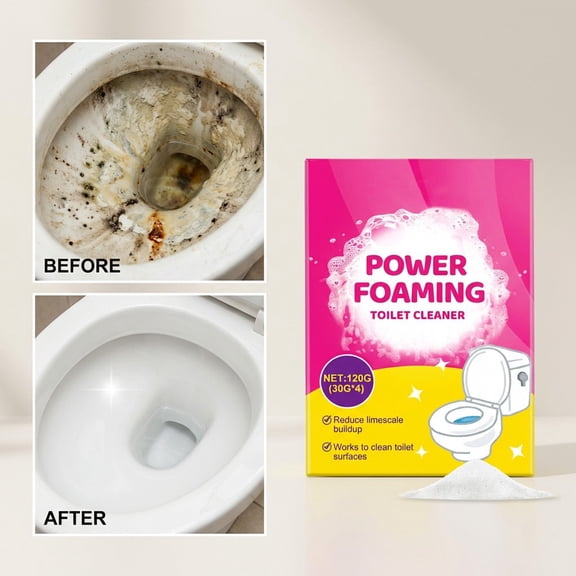 Toilet Cleaner Powder 4 Packets, Heavy Duty Foaming Stain Remover, Deep Cleaning Descaler for Ceramic Toilet Bowls