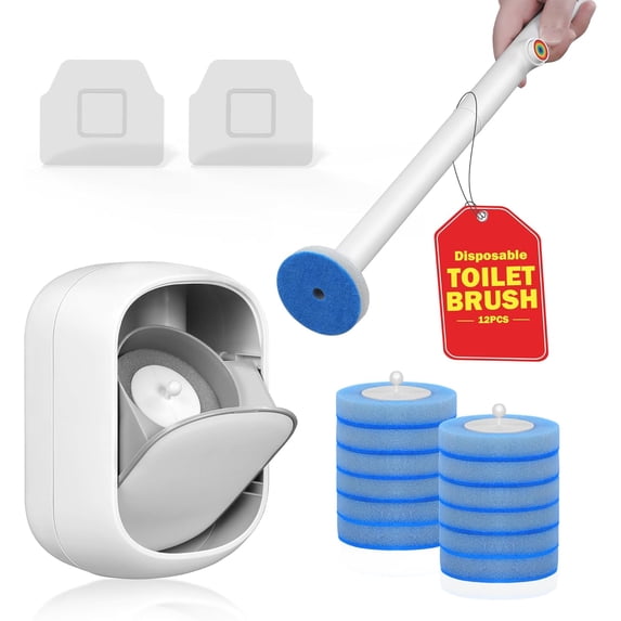 Toilet Cleaner Wand, Disposable Brush and Holder Set, Bowl Brush, Wall Mounted Wand Kit with 12 Refill Heads, for Home RV Use