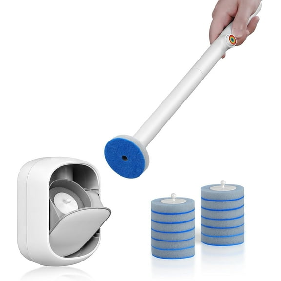 Toilet Cleaner Wand, Disposable Toilet Brush and Holder Set, Toilet Bowl Cleaner Brush, Wall Mounted Toilet Brush Set,1 Wand +1 Storage Caddy+ 12 Refill Heads