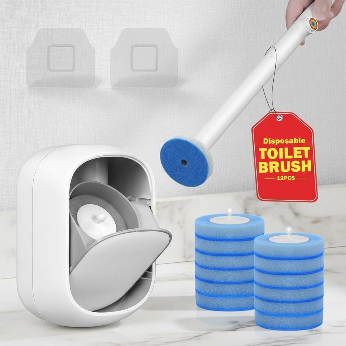 Toilet Cleaner Wand, Disposable Toilet Brush and Holder Set, Toilet Bowl Cleaner Brush, Wall Mounted Toilet Brush Set, Toilet Wand Kit with Refill Heads, Toilet Wand Holder for Home and RV Use