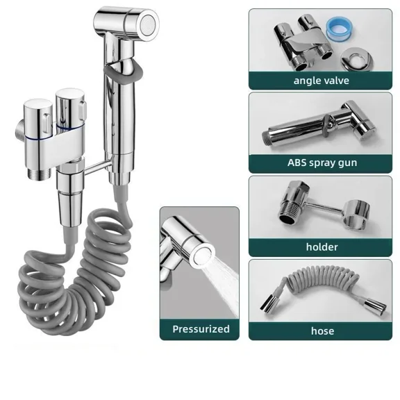 Toilet Cleaning Bidet Toilet Sprayer Set Water Portable Handheld Bidet Sprayer Shower Double Outlet Angle Valve Accessories