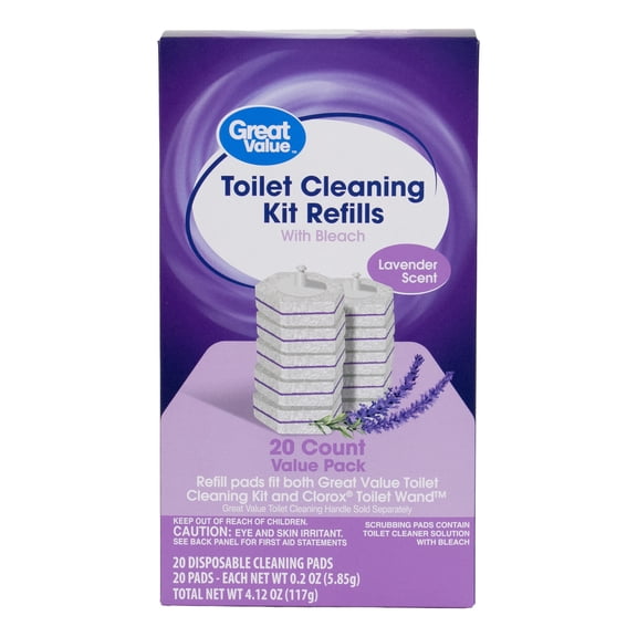Great Value Toilet Cleaning Kit Refills with Bleach, Lavender Scent, 20 Count