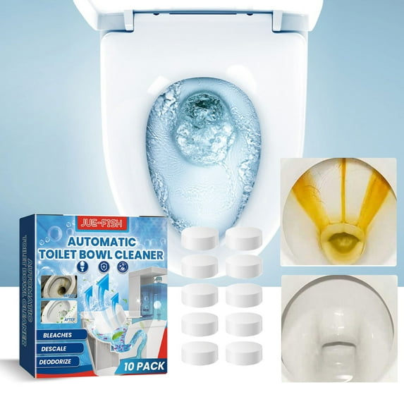 Toilet Cleaning Tablets 10 Capsules Bleach Blue Rainwater Fresh, ZzCityTK Heavy Duty Toilet Bowl Cleaner 5-Minute Fast Action, Soluble Cleaning Pads for Stubborn Stains Hard Water Scale with