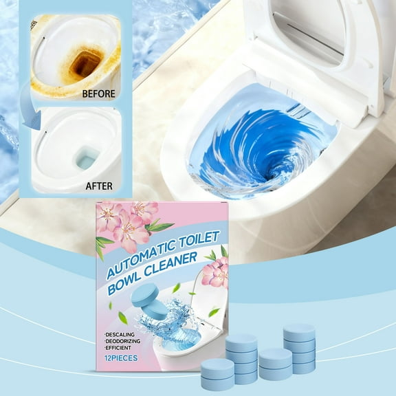Toilet Cleaning Tablets for Home Use, Automatic Limescale and Stain Removal, Long-Lasting Deodorization, Safe for All Toilet Surfaces, 12-Pack Household Cleaning Supply
