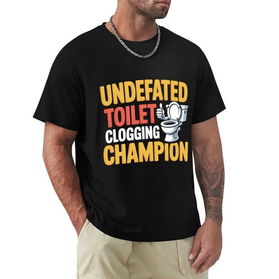 Toilet Clogging Champion Men's Cotton HD Print Short Sleeve T-Shirt Crew Neck Top Black XL