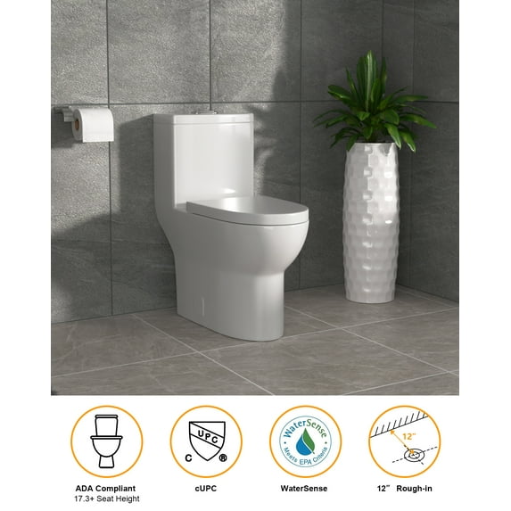 Toilet, Dcolora One Piece Toilet for Bathroom Dual Flush Seat Height 17" White Ceramic Toilet, ivory white 12" Rough-in Siphonic Flush, 28"x15"x30", DC-OPT157