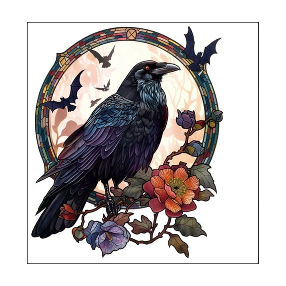 Toilet Decal, Waterproof Halloween Dark Floral Crow Bat Sticker, 1 Pack of Wall Sticker for Bathroom Restroom Use, Halloween Party Home DIY Decor to Spruce Up Your Gothic Themed Indoor Space