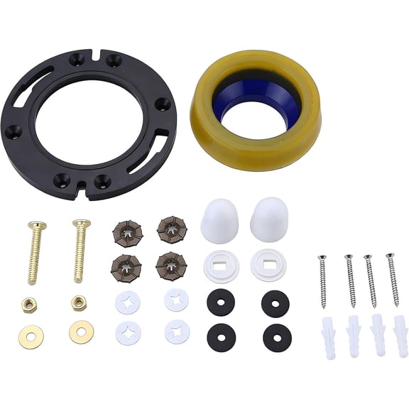 Toilet Flange with Wax Ring for Toilets Replacement Kit Includes Bolts PVC Toilet Flange Repair Kit for 3" or 4" Pipes, Fit Toilet Install & Repair
