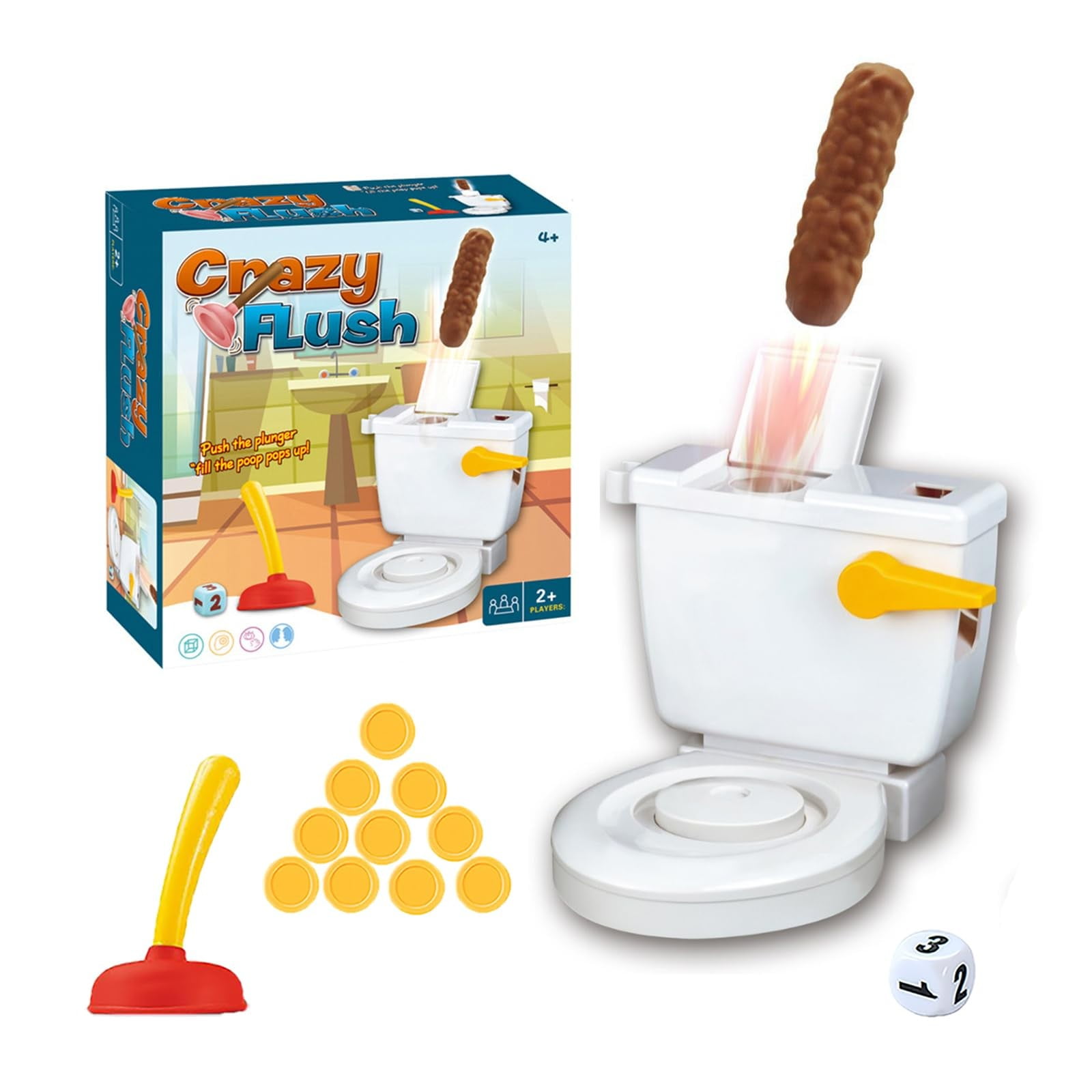 Toilet Flush Game For Kids Funny Toliet Crazy Toy For 25 Players Creative &Joke Toys For White Elephant Gift Fool's Day 2er Pack Fun Toilet Paper Games for Girls Children's Playpen Games 10