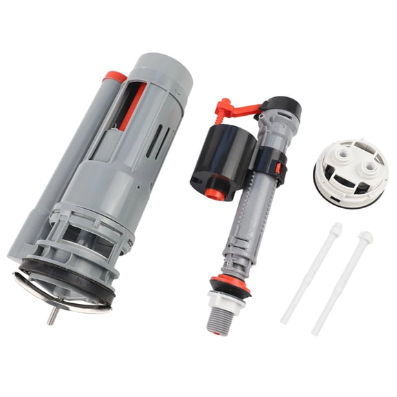 Toilet Flush System Replacement Kit with Dual Push Flush Mechanism, Adjustable 24cm Drain Valve and Extendable Water Inlet Valve for Water Tank Cistern Repair, White