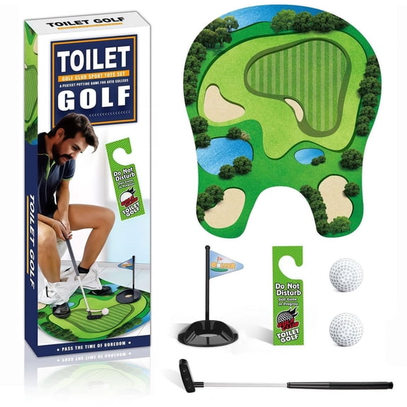 Toilet Golf Game 5-in-1 with Box, Practice Golf in Bathroom, Funny Gag Gift for Adults, White Elephant Prank Gift for Men, Dad, Husband, Boyfriend, Indoor Golf Entertainment Toilet Golf