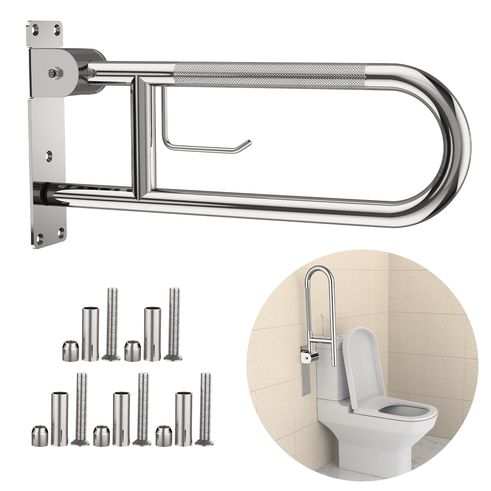 Toilet Grab Bar 22.4 Inch, ZUEXT U Shaped AntiSlip Chrome Support Rail