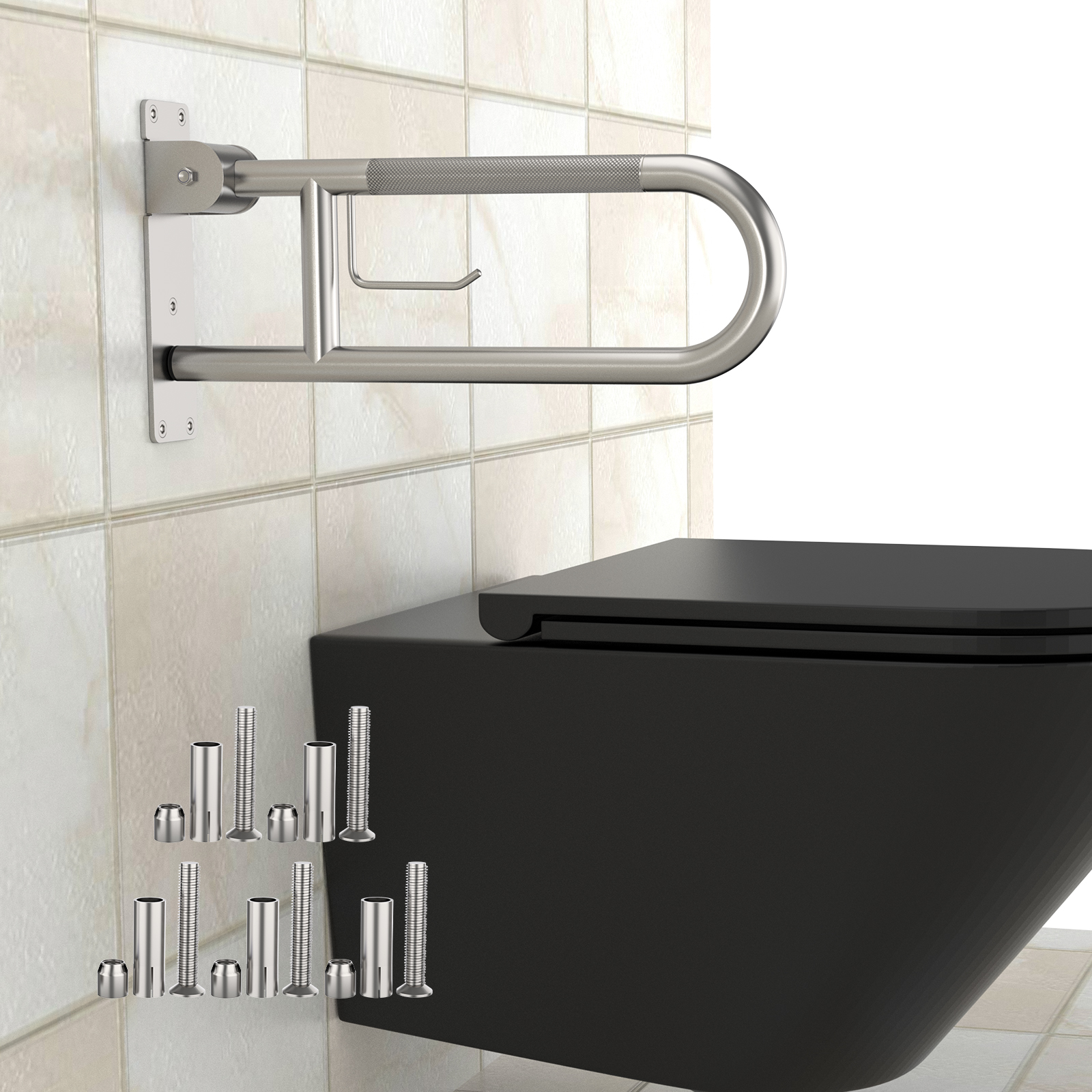Flip Up Toilet Grab Bar with Leg Support, 330lb Load Capacity