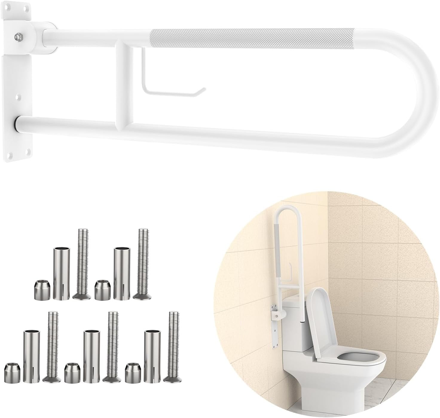 Free Shipping! Toilet Grab Bar 30.3 Inch, ZUEXT White AntiSlip Support