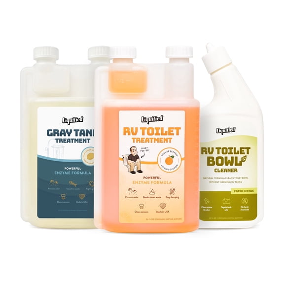 Liquified RV Starter Kit with RV Toilet Treatment, Gray Tank Enzyme and Toilet Bowl Cleaner, Kit of 3