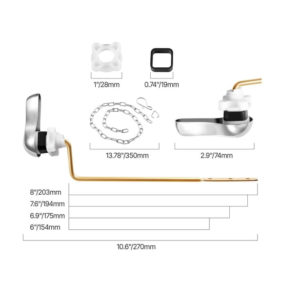 Toilet Handle Replacement Kit, Side Mount Universal Toilet Handle, Toilet Handle Lever with Stainless Steel Flapper Chain, Toilet Flush Handle Fits Various Toilet Tanks, Chrome Finish, Silver