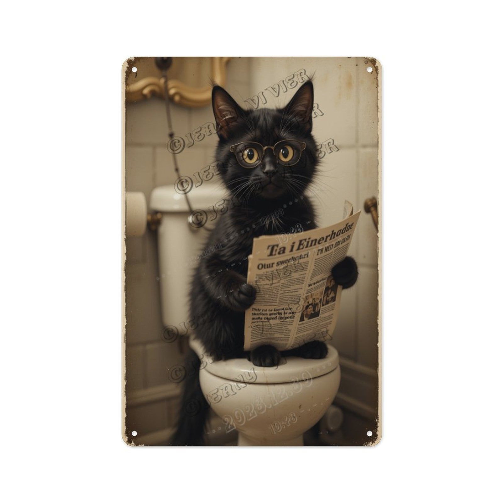 Toilet Humor Cat Tin Sign – Reading Newspaper On The Toilet, Funny ...
