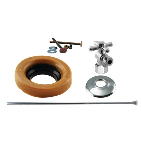 Westbrass Toilet Wax Ring Kit with Supply Line and 1/2" IPS Cross Handle Angle Stop, Polished Chrome