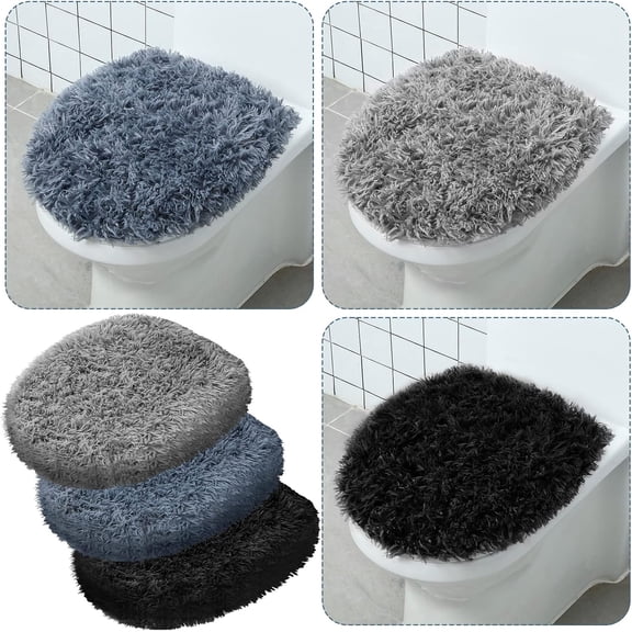 Toilet Lid Cover, Machine Washable, Plush Shag Seat Covers, Dries Quickly, Soft Fluffy Fabric, Elastic Bathroom Decor