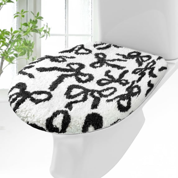Commode Chair Round Toilet Lid Cover Plush Cover, Soft Microfiber, Washable, Non Slip ...