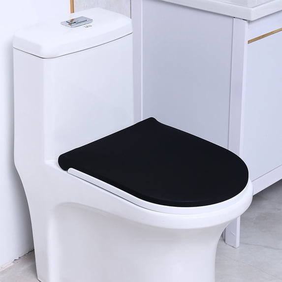 Toilet Lid Cover, Stretch Washable Toilet Seat Protector, Elastic Soft Comfortable Polyester Fits All Toilets Machine Washable, Black