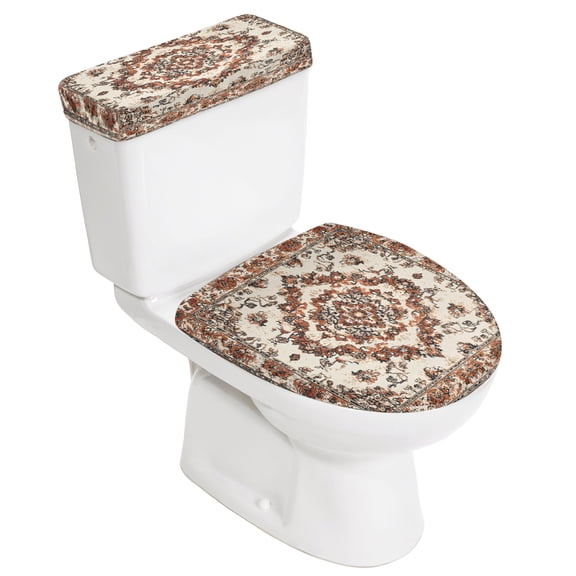 Toilet Lid Cover and Toilet Tank Cover 2 Pcs Vintage Style Floral Toilet Covers with Elastic Bottom Boho Geometric Borders Fits Most Standard Toilet Lids and Tanks Bathroom Accessories