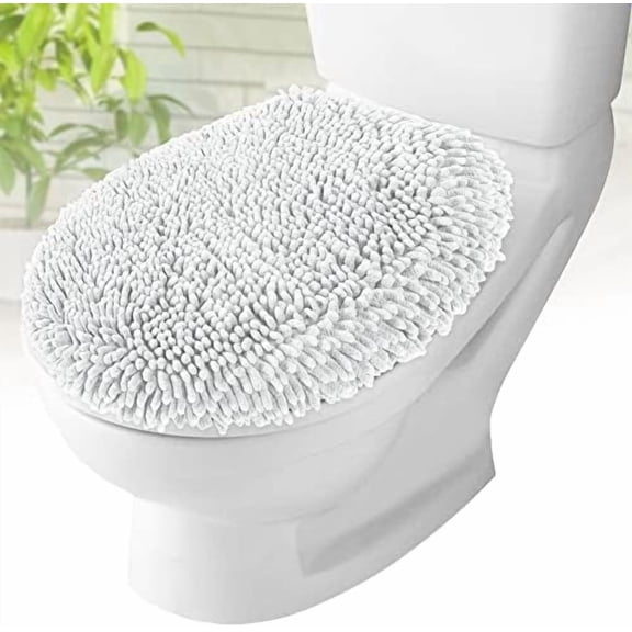 Toilet Lid Cover - White, Plush Microfiber Oval Toilet Seat Covers for Bathroom, Machine Washable Elongated Toilet Cover Seat, Stretches up to 21"x19"