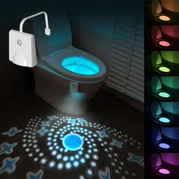 Toilet Light Motion Sensor, 16 Colors Changing Toilet Night Light with Star Projection Light, Rechargable Toilet Bowl Light LED Night Light for Bathroom, Funny Gift for Women Men Teen Girls Boys