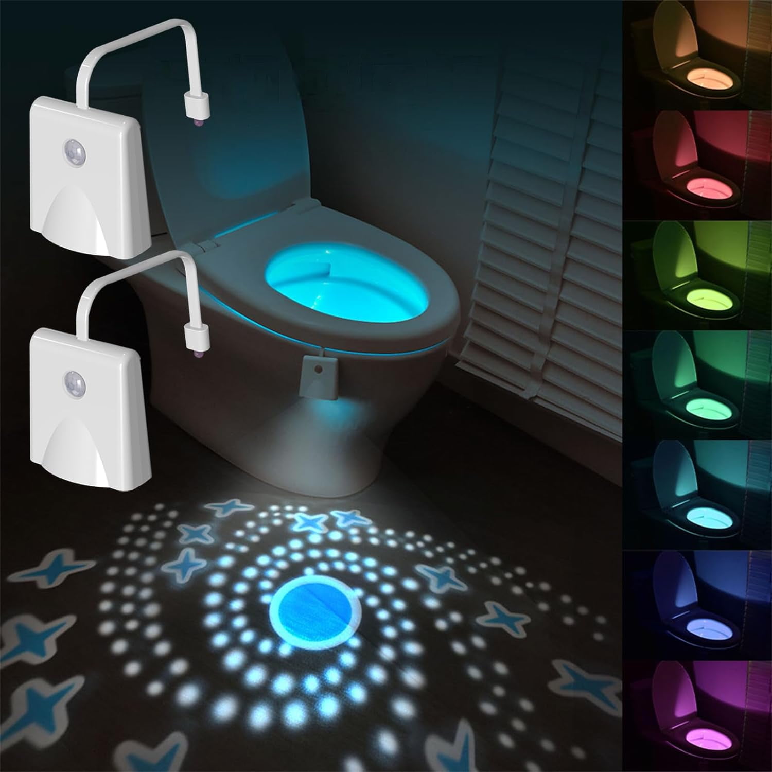 2-Pack Motion Sensor Toilet Light – 16 Color Changing LED Bowl Glow, Battery Powered, Waterproof