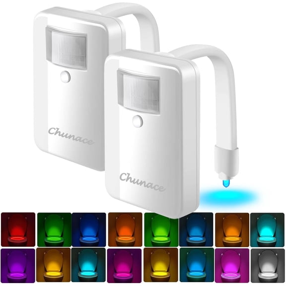 Toilet Light Motion Sensor 2 Pack for Bathroom Funny | 16-Color LED Night Light Motion Activated Inside Toilet Bowl, Useful Stuff for Kids & Seniors Safety, Cool Gadgets for Men