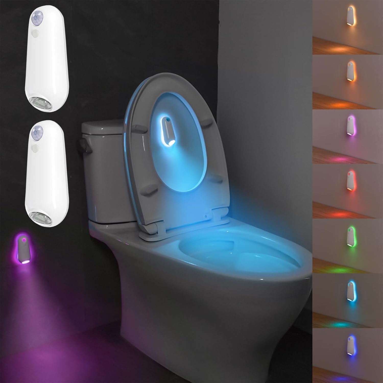 Toilet Light Motion Sensor, 8 Colors Changing Toilet Night Light for Bathroom Decor, Rechargable ...