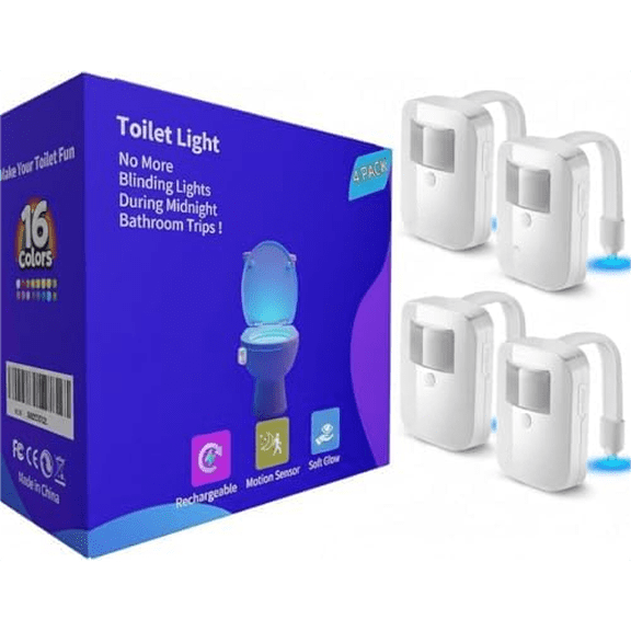 Toilet Light Motion Sensor Activated 4Pack, Rechargeable Color Changing LED Night Lights Inside Toilet Bowl, Cool Gadgets for Bathroom Accessories, Unique Stuff for Men and Kids Birthday