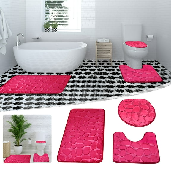 Toilet Mat,Bath Rug Set 3 Bathroom ContourRug Toilet Mat Sets Non Slip Toilet Rug Set