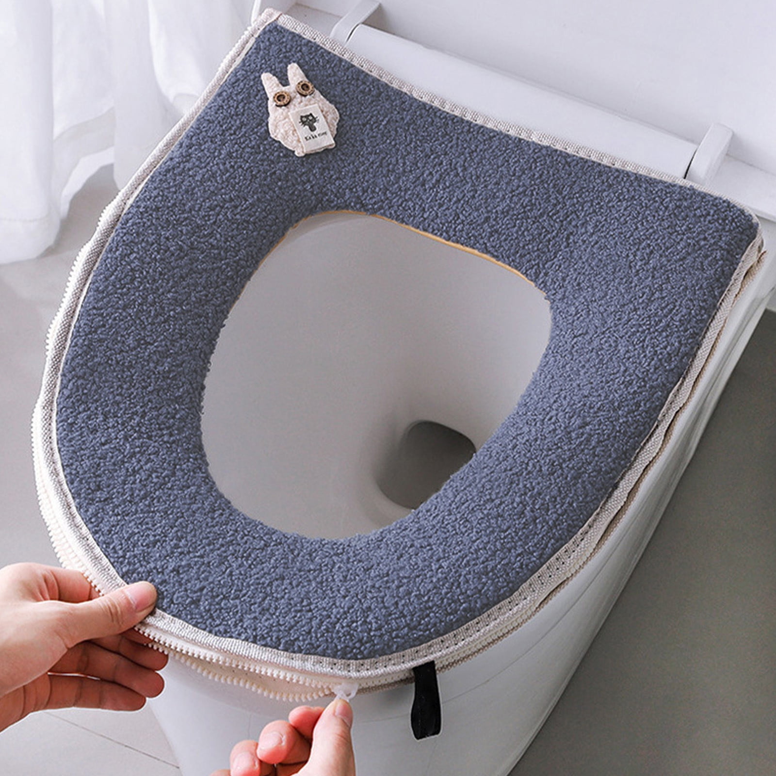 Toilet Mat Cute Teddy Velvet Toilet Mat Zipper Toilet Seat Cover Toilet