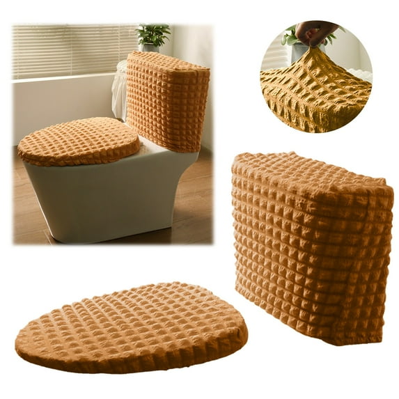 Toilet Mat,Split Toilet Seat Cover For High Tank Toilets Soft Elastic Fabric All Season Fit Washable Reusable Lid & Tank Cover Set Thick Velvet Bathroom Warmer Easy 30 Second Install