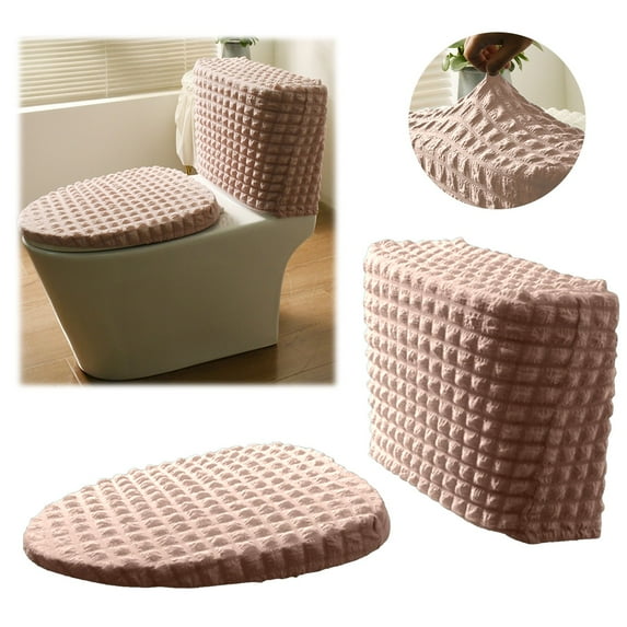 Toilet Mat,Split Toilet Seat Cover For High Tank Toilets Soft Elastic Fabric All Season Fit Washable Reusable Lid & Tank Cover Set Thick Velvet Bathroom Warmer Easy 30 Second Install