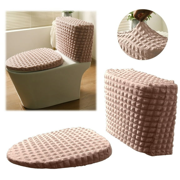 Toilet Mat,Split Toilet Seat Cover For High Tank Toilets Soft Elastic Fabric All Season Fit Washable Reusable Lid & Tank Cover Set Thick Velvet Bathroom Warmer Easy 30 Second Install
