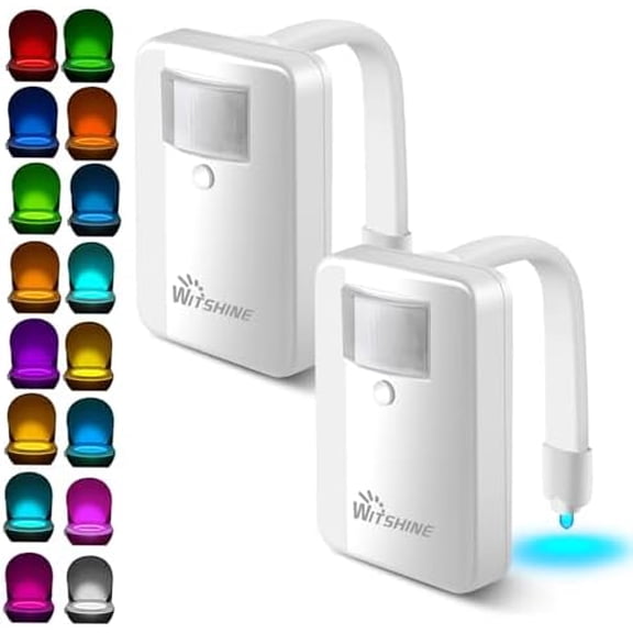 Toilet Night Light 2 Pack - 16 Color Changing Motion Sensor Activated LED Bowl Nightlight for Bathroom Decor - Cool & Funny Gadget for Dad, Boys, Kids and Men - Ideal Birthday Gift