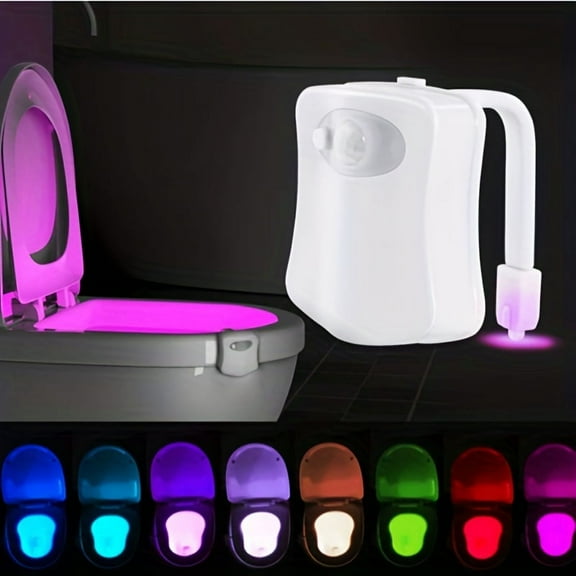 Toilet Night Light Motion Sensor, 8-Color Changing Toilet Bowl Light, Battery Operated LED Nightlight For Bathroom Decor, Bathroom Accessories