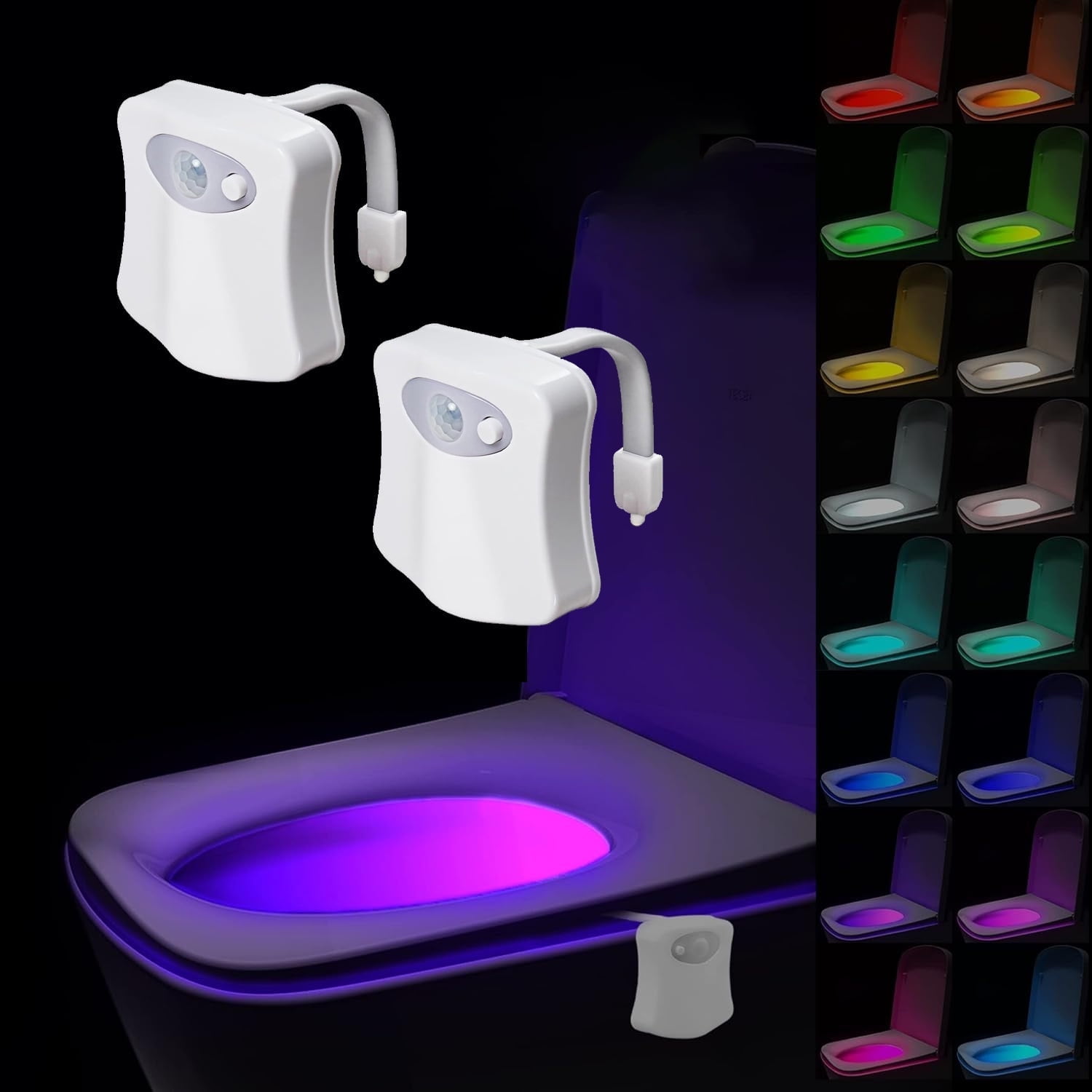 Toilet Night Light Motion Sensor Activated LED Bowl Lamp 16 Color Changing Decor Gadgets for Bathroom Kids (2 Pack)