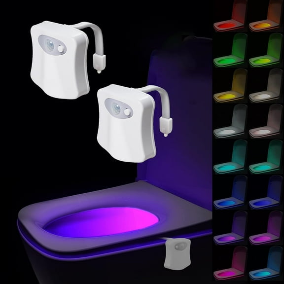 Toilet Night Light Motion Sensor Activated LED Bowl Lamp 16 Color Changing Decor Gadgets for Bathroom Kids (2 Pack)