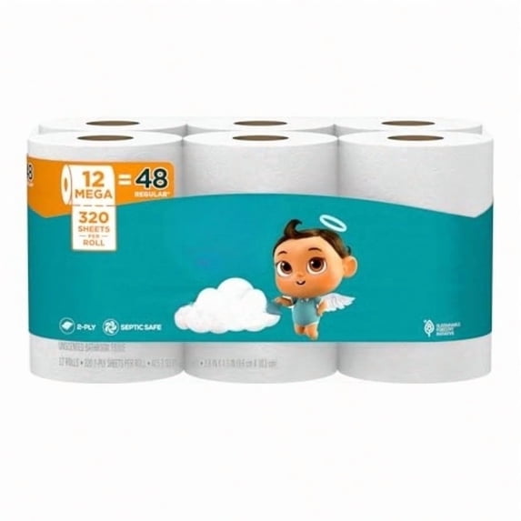 Toilet Paper, 12 Mega Rolls = 48 Regular Rolls, Soft and Strong Toilet Tissuee